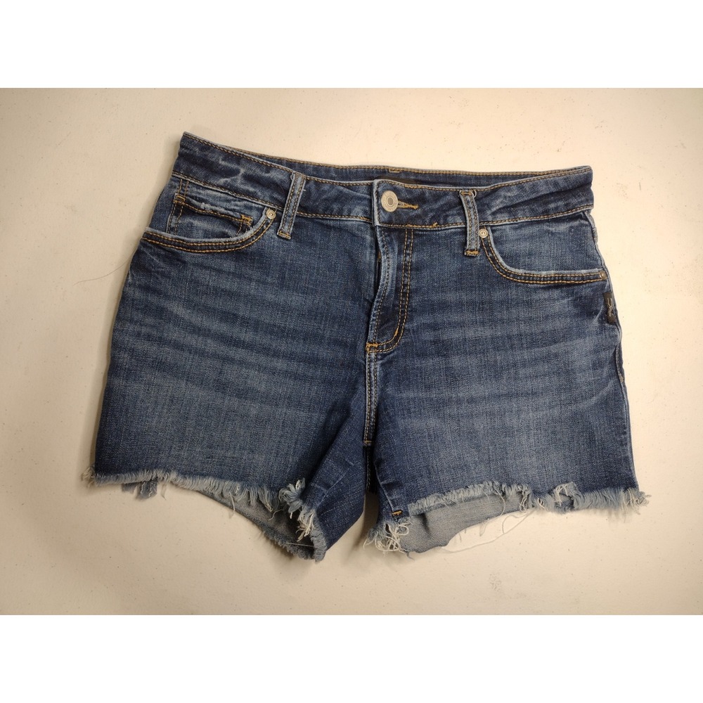 Silver Jeans Co Suki Mid Rise Dark Wash Frayed‎ Denim Shorts W28 L4